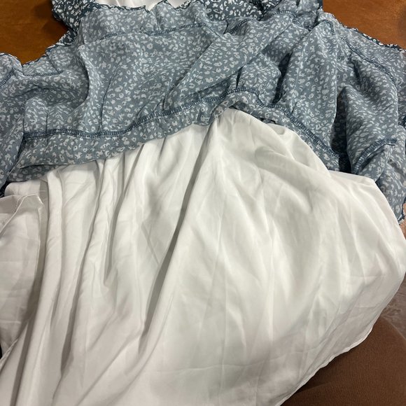 Dokotoo Womens Size S Blue Long Sleeve Split V Neck Ruffle Chiffon Mini‎ Dress - Picture 5 of 7